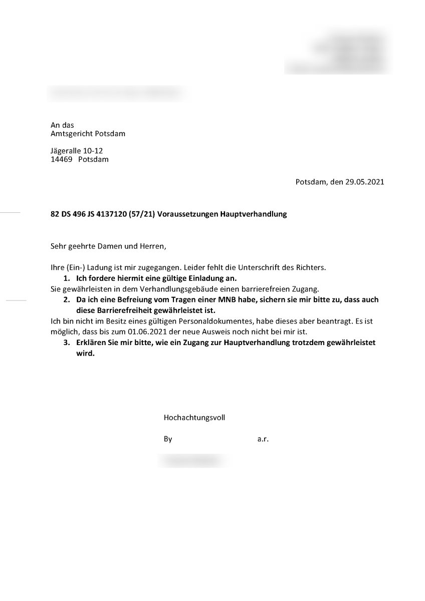 Fragen zur Hauptverhandlung zum 01.06.2021 Amtsgericht